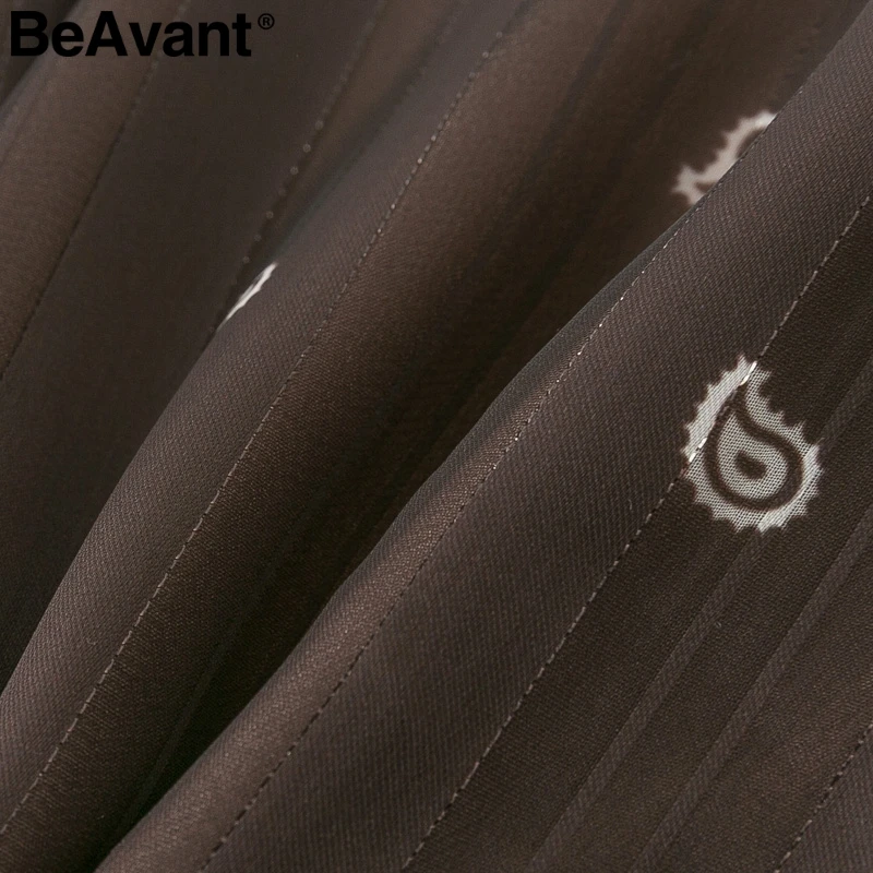 BeAvant винтажная женская блузка с принтом в этническом стиле, со шнуровкой, с рукавом-фонариком, коричневый топ, рубашки, женские осенние Топы и блузки с v-образным вырезом