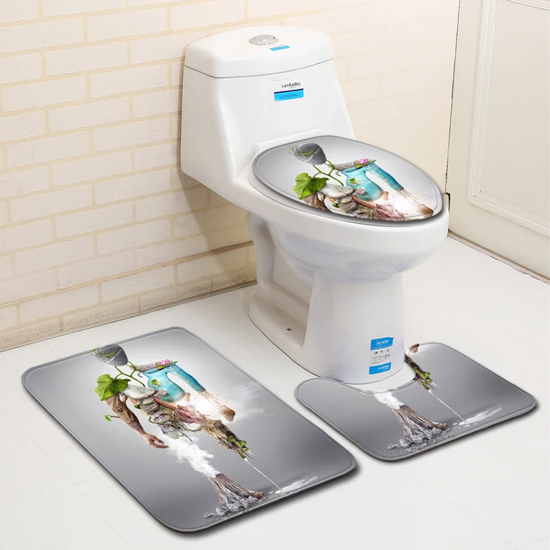 

Modernism 3Pcs Bath Mat Set Flannel Anti Slip Bathroom Toilet Shower Room Decor Rug Carpet Bathroom Bath Mat Set