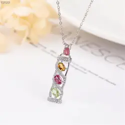 Драгоценный камень fine jewelry Оптовая Продажа с фабрики 925 серебро натуральный красочный Турмалин Шарм цепочки и ожерелья кулон