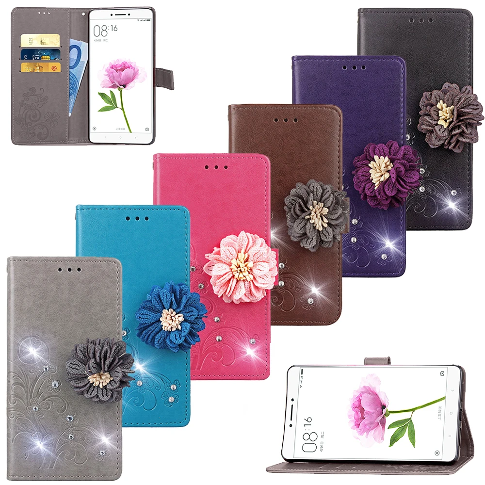 Чехол для Xiaomi Mi Max с держателем карт чехол 2 Max2 Drilling 3D Flower кожаный телефона кошелек