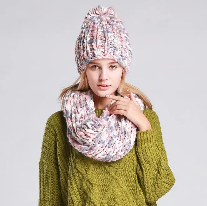 

1Set Hand Made Hat Bib Two-Piece Set Solid Color Thick Winter Versatile Set For Free Shipping