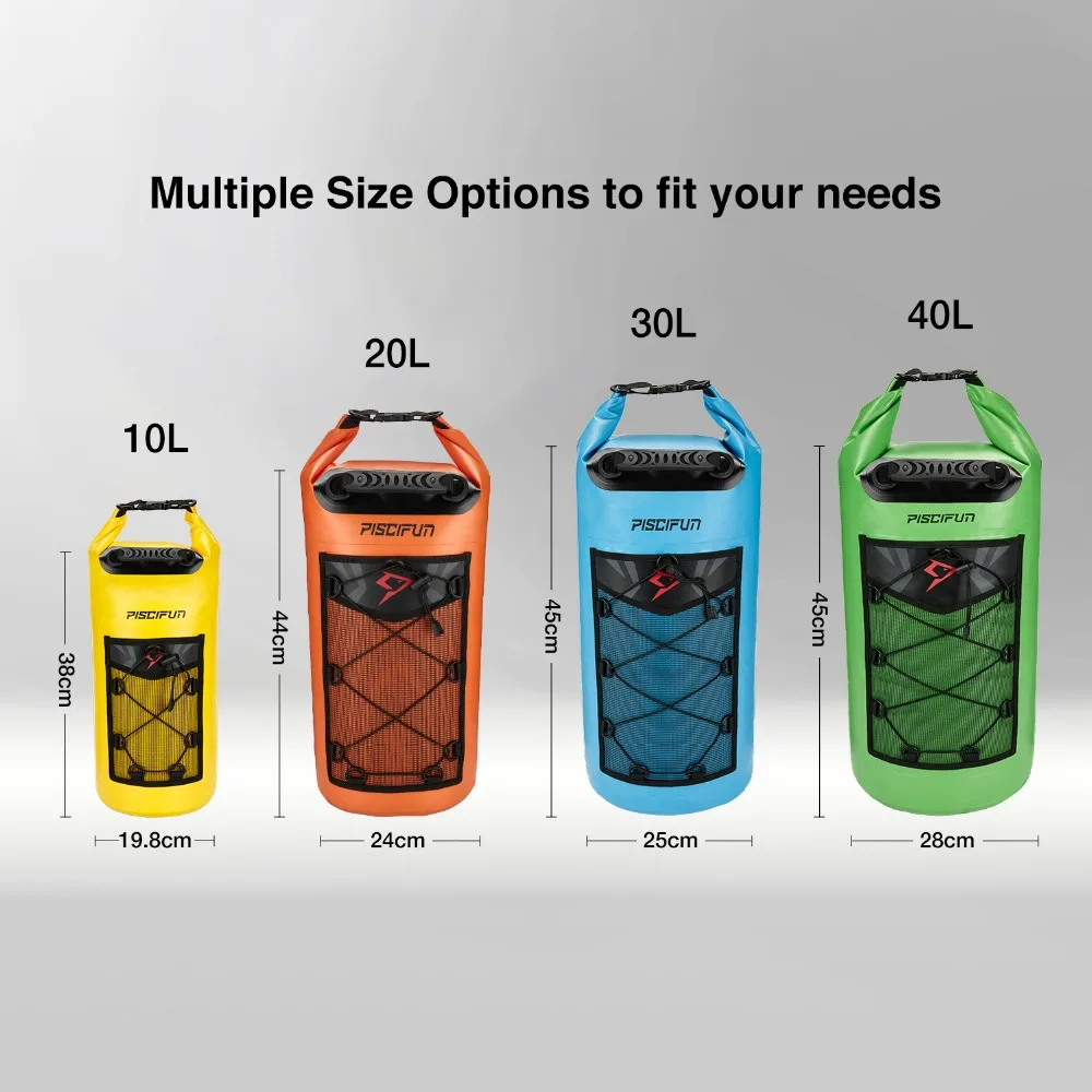 Piscifun 10-40L Waterproof Dry Bag + Phone Case Floating Dry Back Pack for Water Sports Fishing Boating Surfing Rafting Swimming