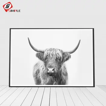 

Highland Bull Canvas Art Print and Poster Farm Black and White Animal Photography Canvas Painting Picture Modern Wall Art Decor