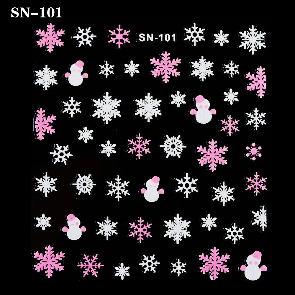 Christmas Theme Nail Sticker Xmas Santa Snowman Designs Nail Art DIY Craft Wraps Water Transfer Sticker New Year Nail Decal Gift - Color: SN-101