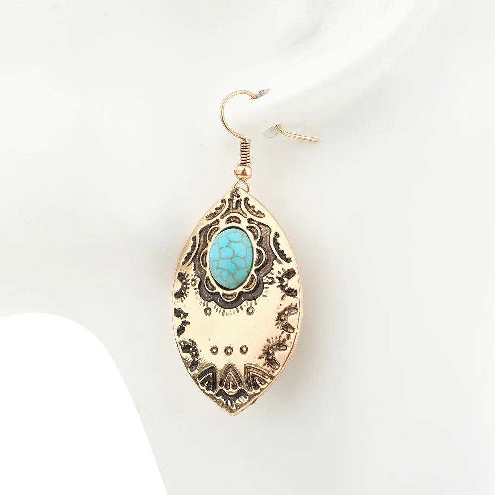 Women earrings retro luxury big square turquoises stone earrings drop for women