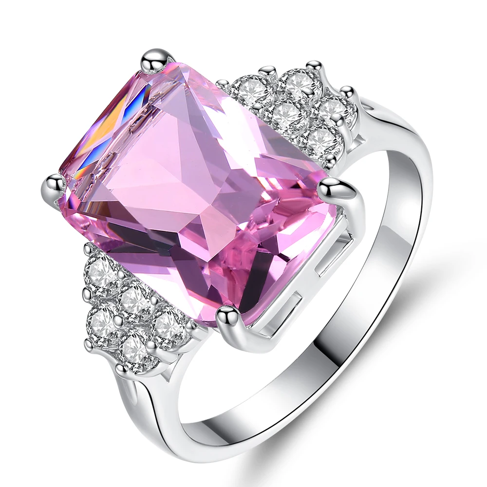 Beiver мода квадратный кристалл кольцо для женщин розовый цвет элегантный палец стекло камень кольца, ювелирные украшения, аксессуары вечерние подарок