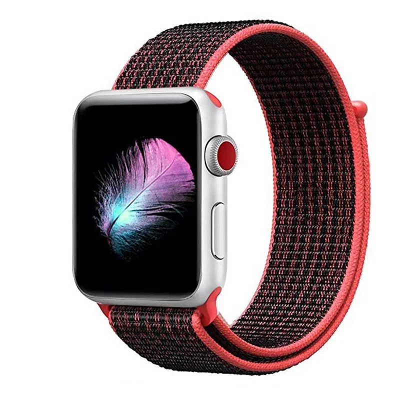 Нейлон тканые запасные браслет ремешок для наручных часов Apple Watch, версии 44/42/40/38 мм дышащий спортивный бесшовный ремешок для наручных часов iWatch серии 4/3/2/1 - Цвет ремешка: Red black