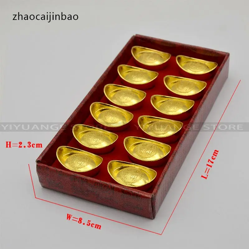 12 штук талисман металлические поделки фэн-шуй благоприятный счастливый деньги золотой слиток поддельные что-то антикварное acer - Цвет: zhaocaijinbao