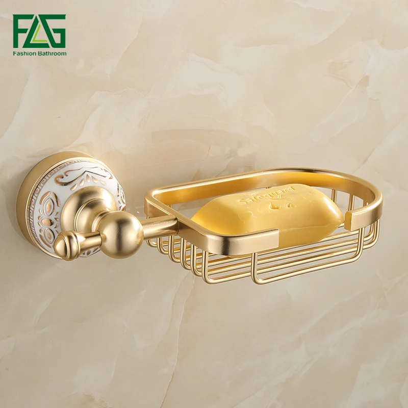 

FLG Jade gold Aluminum space soap soap shelf storage network creative bathroom toilet soap rack European ceramics