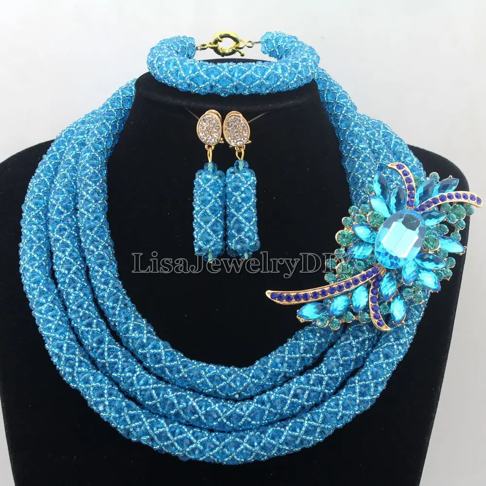 

New Splendid 3Layers African Costume Jewelry Sets Nigerian Traditonal Wedding Crystal Necklace Set Free Shipping HD7590