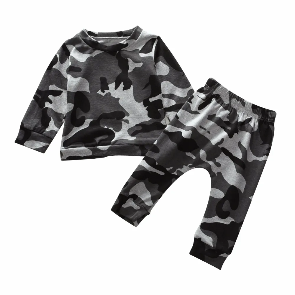 puseky Baby Jungen Langarm T-Shirt Camouflage Hose Trainingsanzug Outfit Set