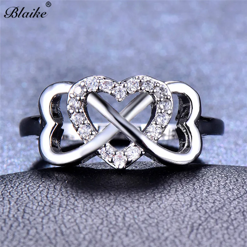 Blaike Infinity Love Heart Corssed Rings For Women Vintage White Gold