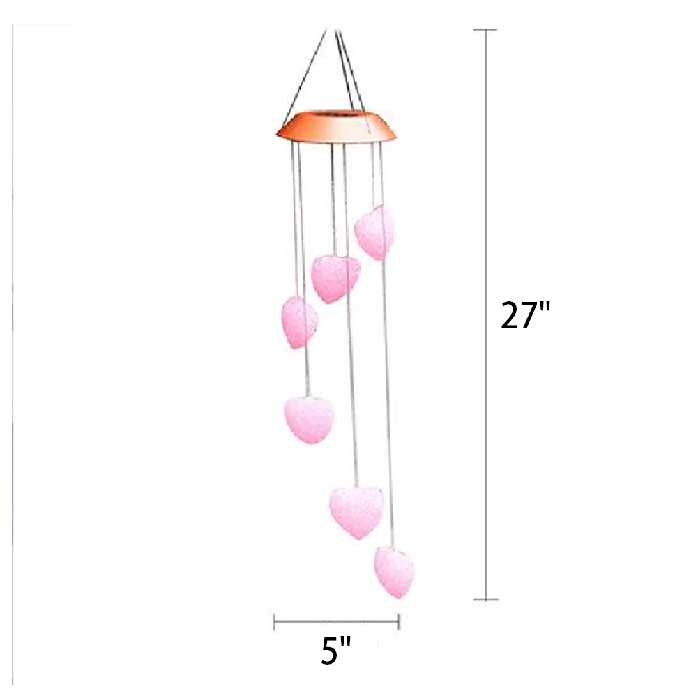 Светодиодный солнечные форме сердца Wind Chime украшения сада Эолийский колокольчики декоративные Висячие украшения сада