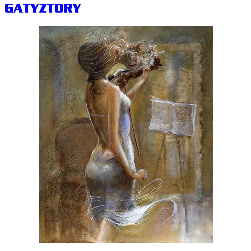 

Frameless Figure Painting Play The Violin DIY Painting By Numbers Handpainted Calligraphy & Painting Unique Gift For Home Decor