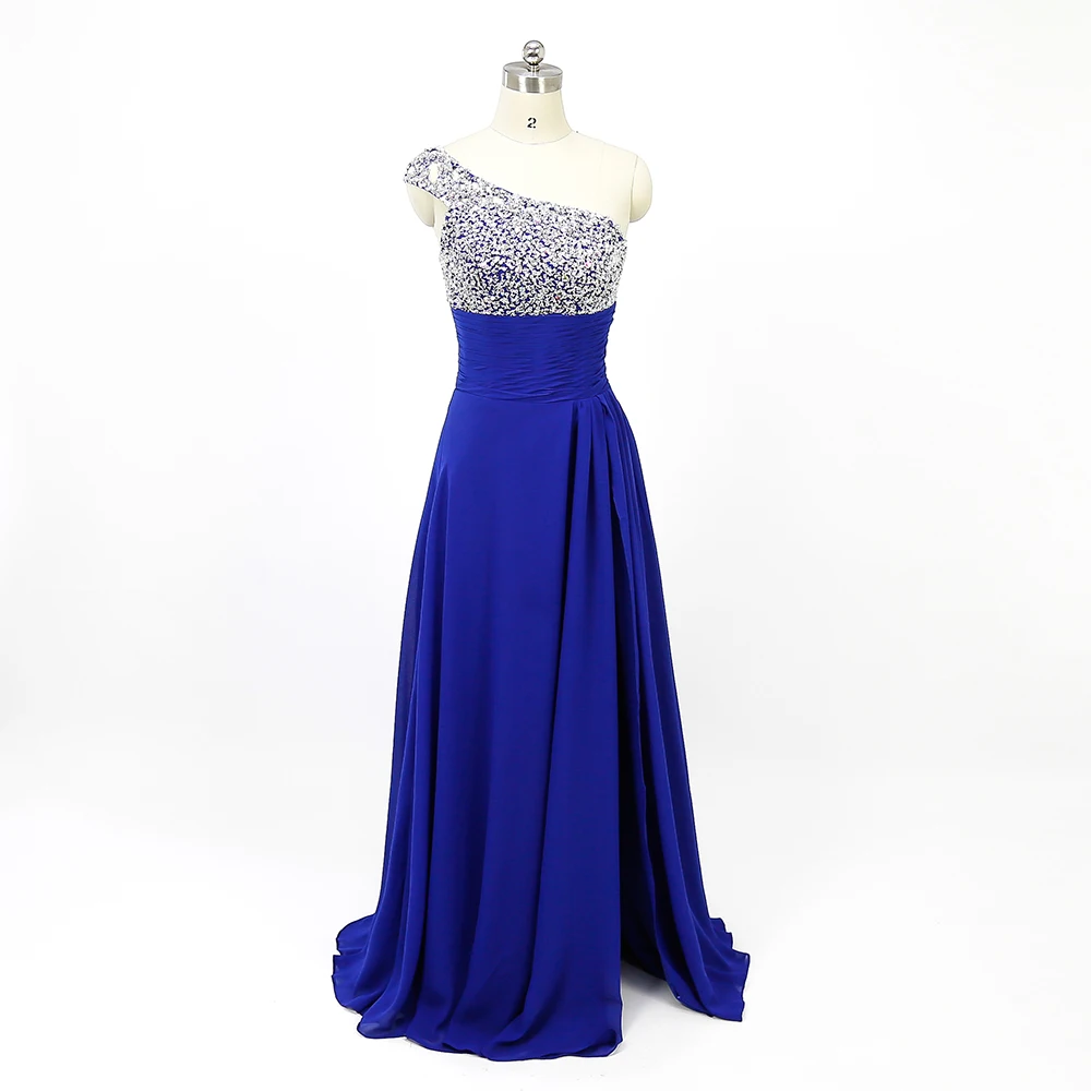 Chiffon Long Evening Dress Turkey One Shoulder Beads Crystal Side Slit