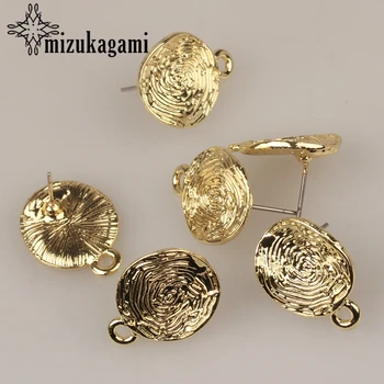 

15MM 10pcs/lot Zinc Alloy Golden Ripple Round Base Earrings Pendant Connector For DIY Fashion Earrings Jewelry Accessories
