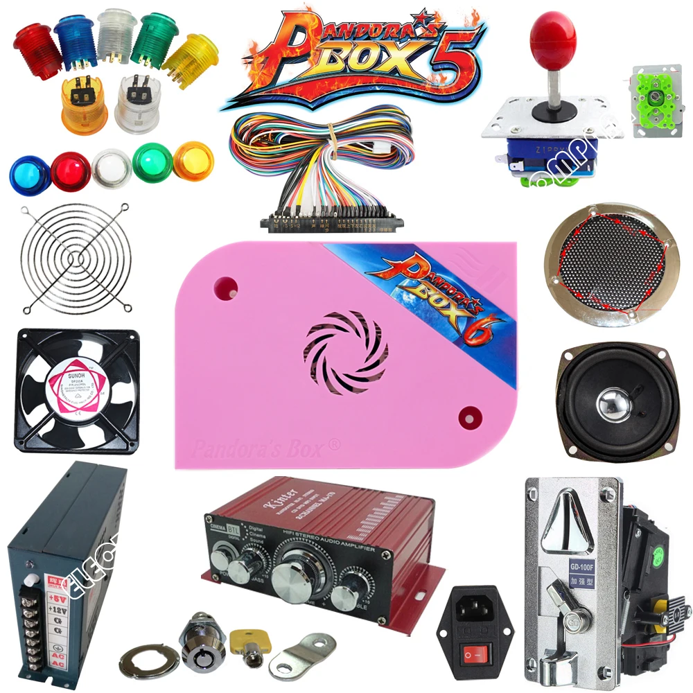 2 Players DIY Arcade Joystick Kits with 16 LED arcade Buttons + 2 Joysticks Pandora Box 6 arcade Game Parts Set