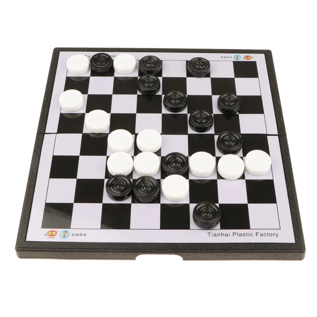 White and Black Portable International Chess Checker Set for Educational Toys w/ Folding Board