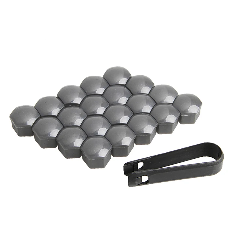 

20Pcs 17mm Car Wheels Plastic Nuts with Screw Cap Removal Tools Gray for VW for AUDI