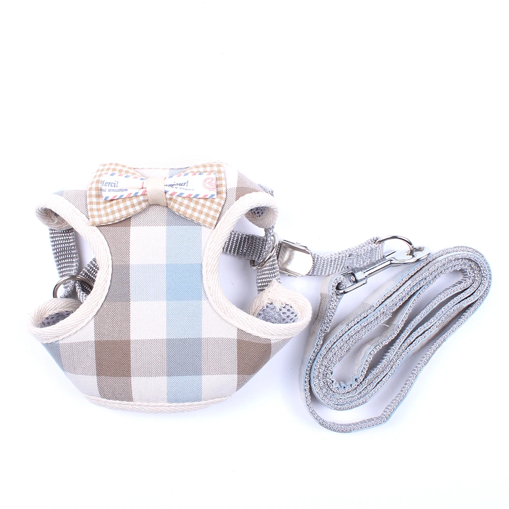 

Dog Cat Mesh Vest Harness&Leash Set Checked Pet Puppy Harness Soft Mesh Walk Collar 3 Sizes