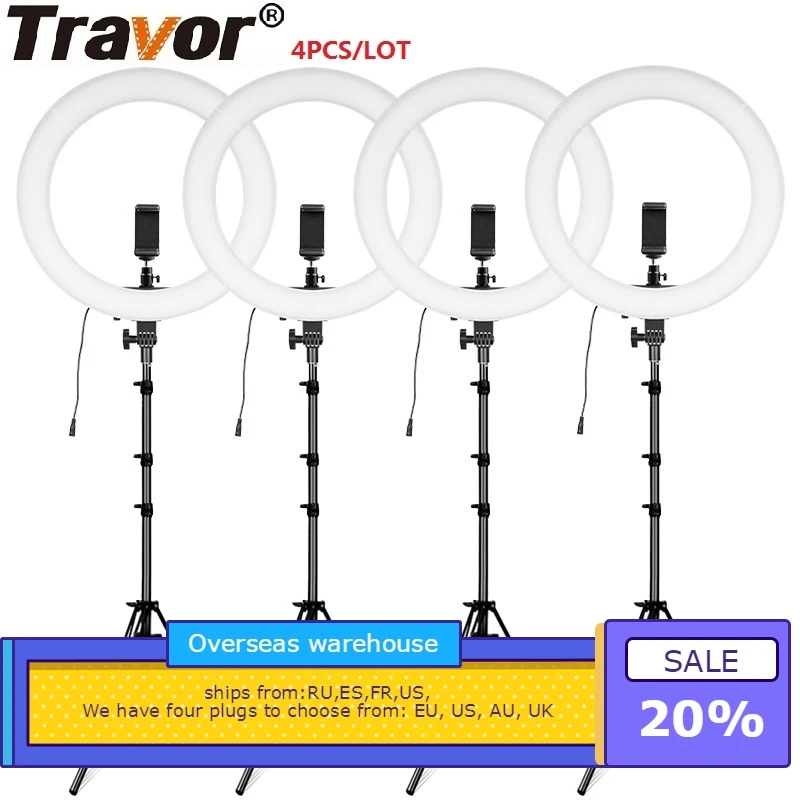 

TRAVOR 4pcs/lot LED ring ligth 18 inch ring lamp dimmable Bi-color with tripod phone holder for Makeup Youtube Video photography