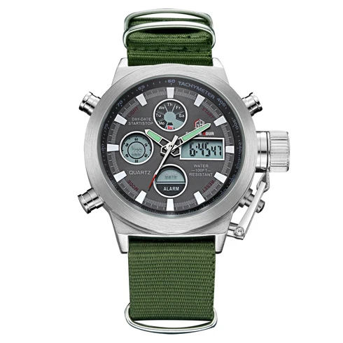 Модный бренд для мужчин спортивные часы с нейлоновым ремешком цифровые и аналоговые часы армии Военная Униформа водонепроница светодиодный Relogio Masculino - Цвет: Silver Black