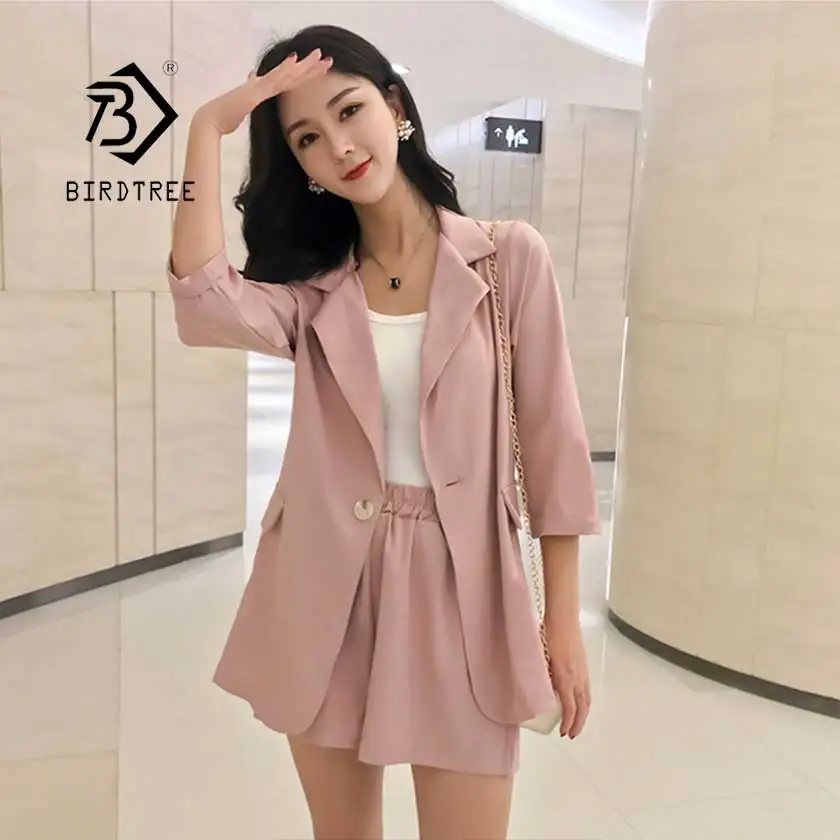 

Women's Pant Suits Two Piece Set Top Jacket Blazer Short Elastic Waist Pant Suit Single Button Lady Femme Casual Sales S96112Z