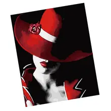 Горячая краска по номеру Набор DIY масляная краска ing ткань цифровой домашний декор, красная шляпа женщина