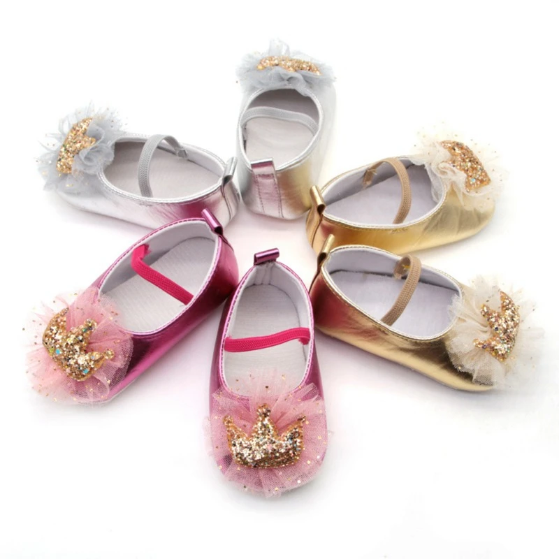 

Infant Newborn Baby Girl Shoes Soft Anti-Slip Safe Crib Shoes Sequin Crown Princess Dress Shoes for 0-18 Months