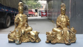

Tibet Bronze Copper Gilt Manjusri Samantabhadra WenShu Pu Xian Buddha Statue