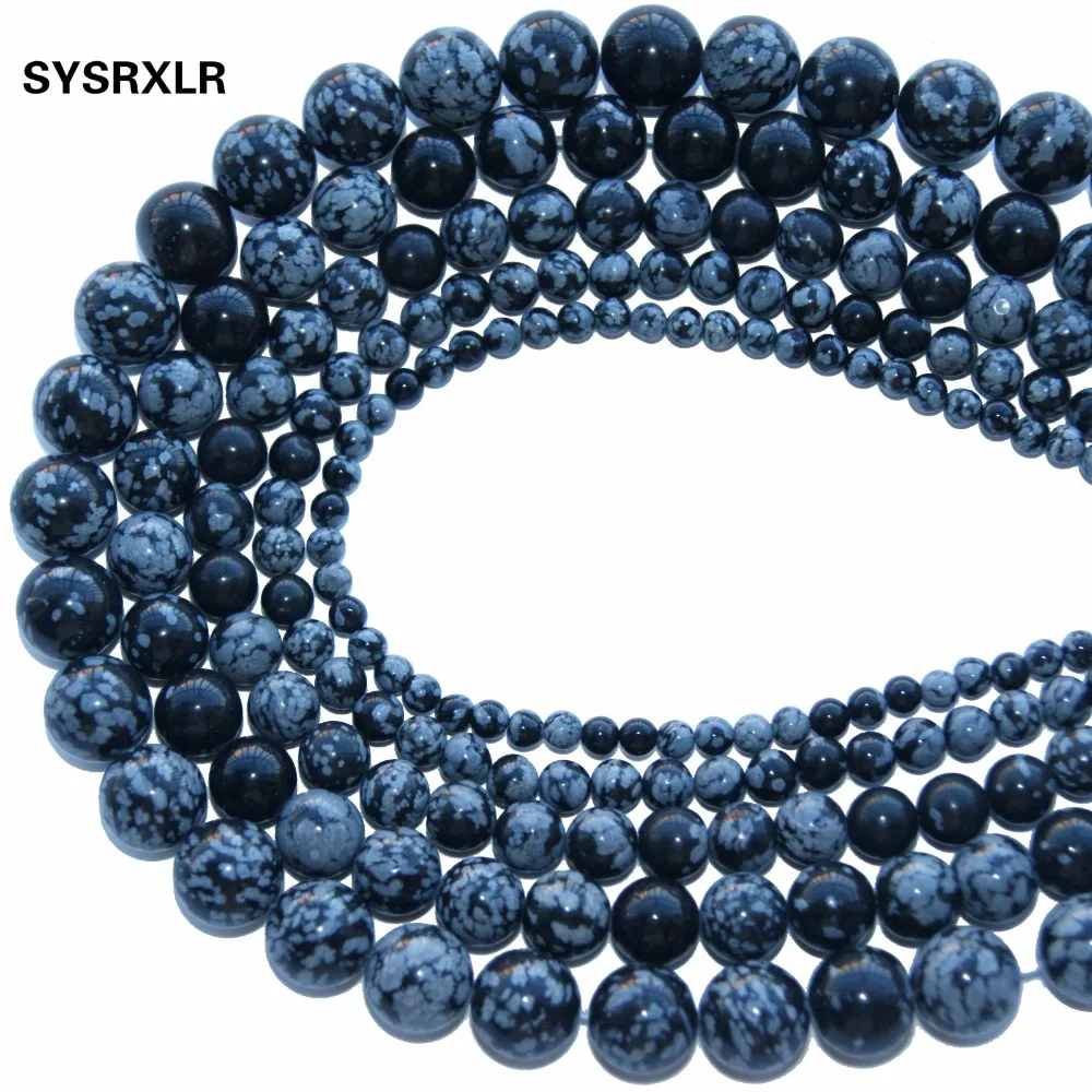 

New Charm Snowflake Obsidian Stone Beads Round 4 6 8 10 12 mm Natural Stone Beads For Bracelet Necklace Jewelry Making DIY Beads