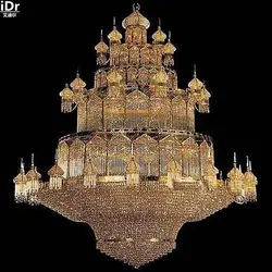 Золотая хрустальная люстра, светильник Золотая лампа большая шикарная хрустальная люстра хрустальная лампа Роскошная лобби для отеля 300