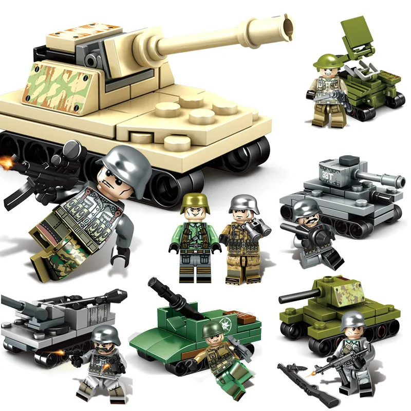 

16in1 Military Empires of Steel Tanks Army Force Set Building Blocks Model Compatible legoings WW2 SWAT Weapons Toys For Boys