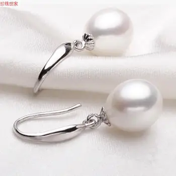 

925 real natural big Natural Pearl Earrings Ear Hook Earrings white purple rice shape smooth teardrop shaped Pearl
