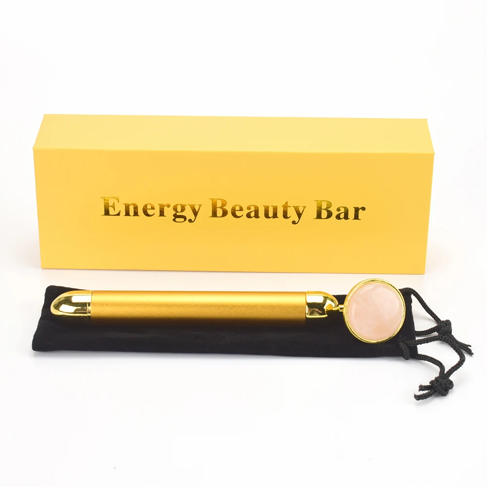 Gold beauty Bar Вибрационный ролик для лица Электрический массажер с нефритовой головкой против морщин Подтяжка кожи розовый КВАРЦЕВЫЙ массаж лица