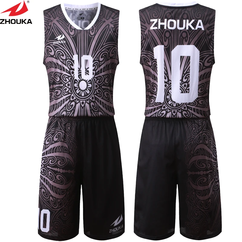 Sublimation Black Pattern Basketball Jersey Uniform Customizing Mesh