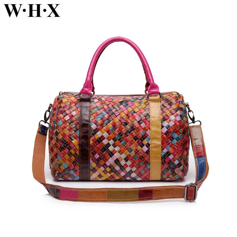 WHX Brand Women Genuine Leather Weave Handbags female leather Shoulder Bag Messenger Bag Top ...