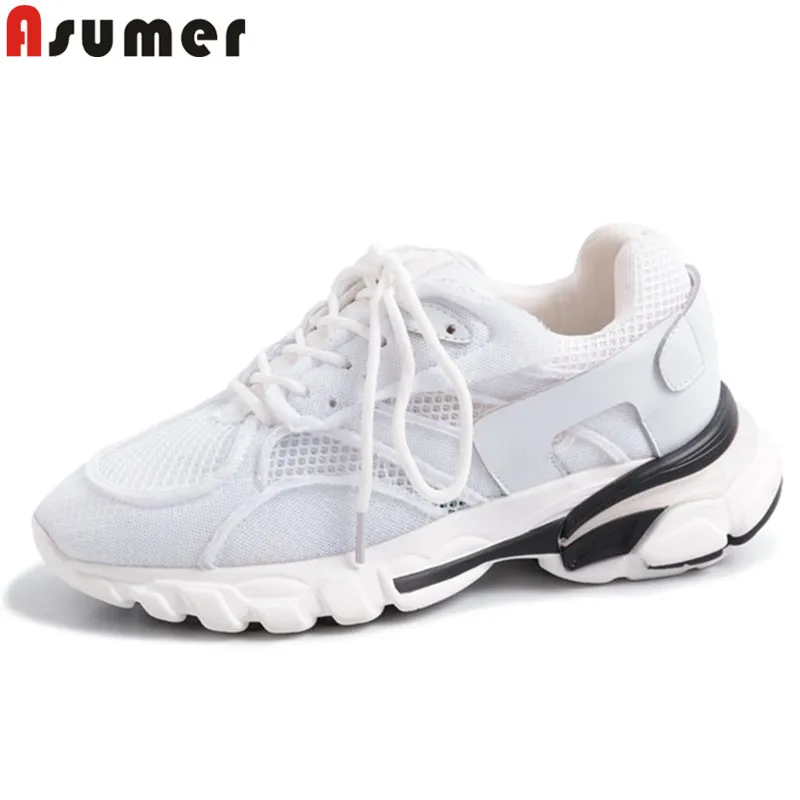 

ASUMER big size 34-41 fashion flats women mesh lace up ladies shoes casual sneakers women flat platform flat shoes women 2019