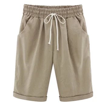 

LAAMEI Summer Loose Straight Knee Length Shorts Comfortable Pocket Solid Trouses Women's Shorts Plus Size FiveStrap Drawstring