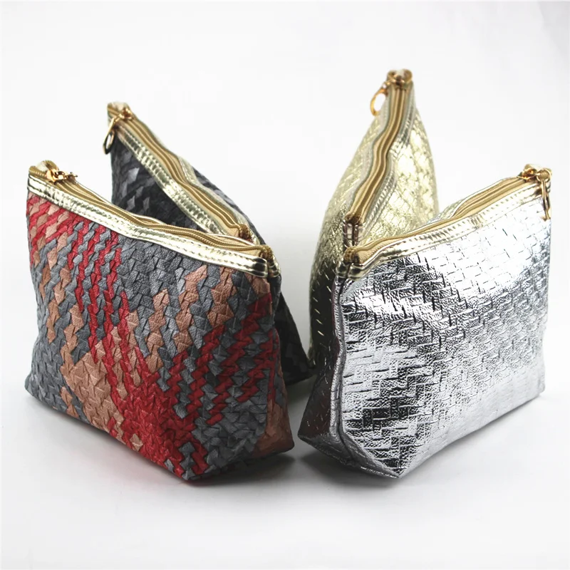 PURDORED 1 pc Solid Cosmetic Bag Women Weaving Makeup Organizer PU Travel Makeup Bag Cosmetic Cases  necessarie Dropshipping 