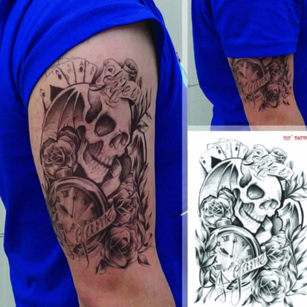 New Large Sexy Black Removable Waterproof Temporary Tattoo Skull Temporary Body Arm Stickers-in