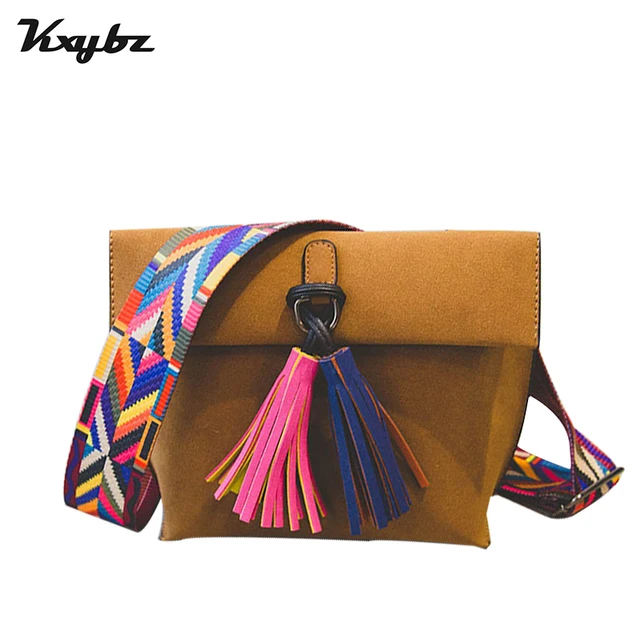 Kxybz 2017 Summer New Fashion Tassel Multi Color Wide Shoulder Strap Kxybz 2017 Summer New Fashion Tassel Multi Color Wide Shoulder Strap Women Crossbody Bag Trend