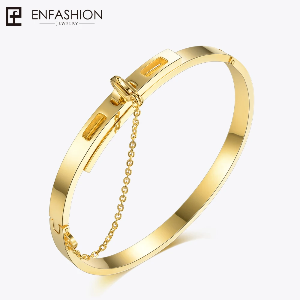 Enfashion Safety Chain Cuff Bracelet Noeud armband Gold Color Bangle Bracelet For Women Bracelets Manchette Bangles Pulseiras