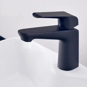 

Solid Brass Basin Faucet Bathroom Sink Faucet Matte Black Faucet Single Handle Single Hole Hot Cold Mixer Taps Crane