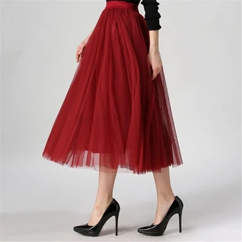 

2017 Spring Autumn New Fashion Elegant Tutu Tulle Mesh Pleated Flod Midi Flare Ball Gown High Waist Women Maxi Long Skirt