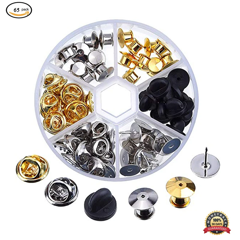 65pcs 3 Styles Clutch Pin Backs With 20pcs Tie Tacks Blank Pins Locking