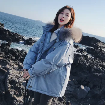 

Winter Jacket Women 2019 Real Raccoon Fur Female Long Down Parka Thick Warm Loose Coat White Duck Down Jacket Plus Size Overcoat
