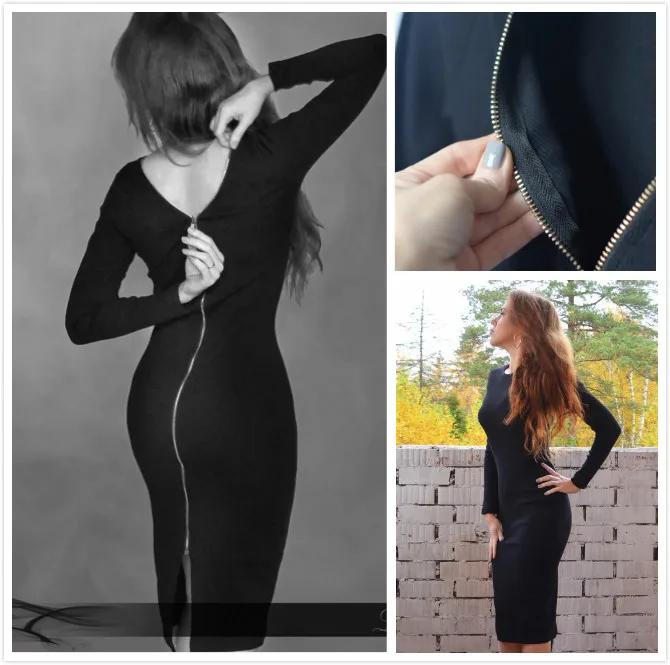 Женское Клубное платье Young17 черное офисное сексуальное на молнии с открытой