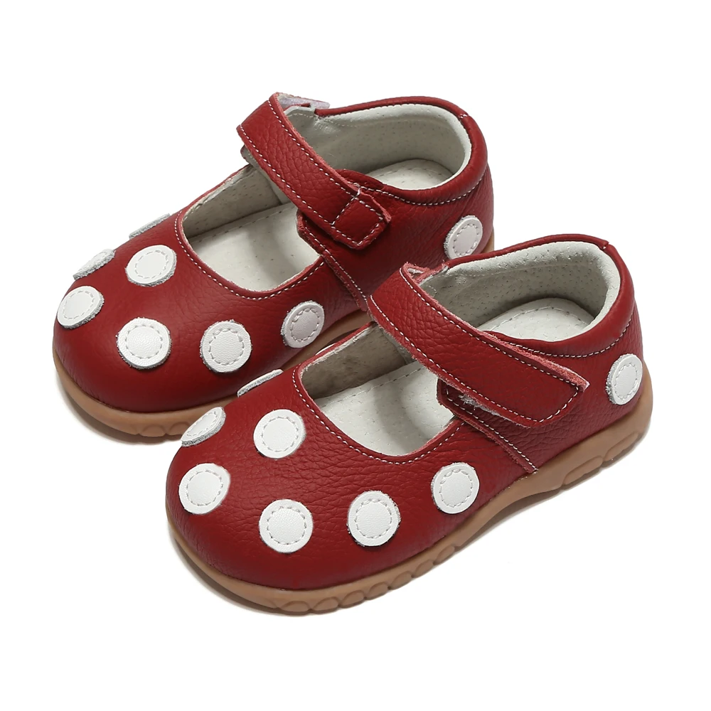 Классика! Обувь для девочек в белый горошек Весна Осень натуральная кожа для маленьких детей Детская обувь Мэри Джейн малышей мягкой