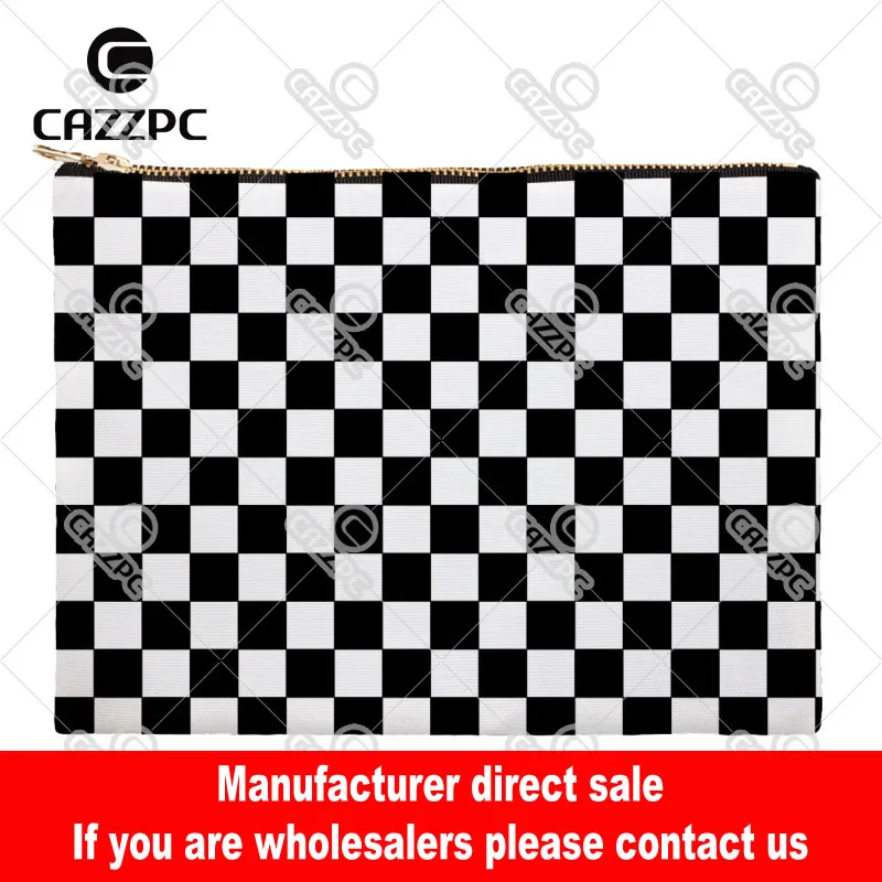 

Black and White Cruciate Flower Quilting Plaid Geometry Canvas Pattern Print Cosmetic Bag Makeup Pouch Wristlet Hand Bag